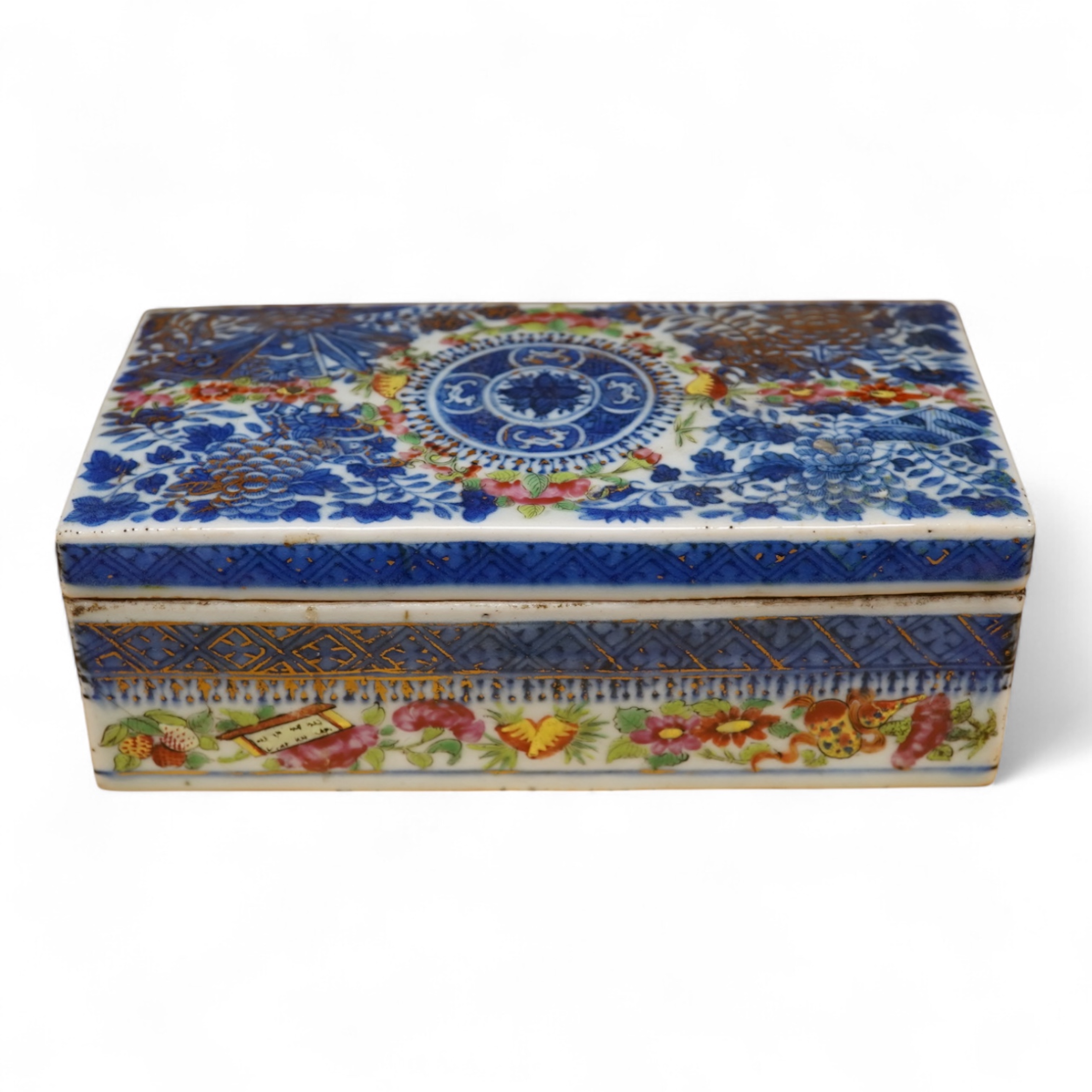 A Chinese Fitzhugh pattern twin pen box, first half 19th century, 19cm wide